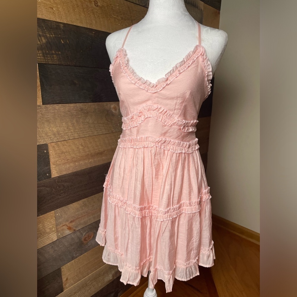 Mi ami Powder Pink Ruffled Small Mini Dress Girlhoodcore Balletcore Coquette